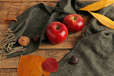 Beautiful autumn composition with apples and leavesの写真素材