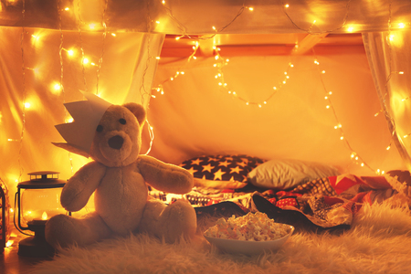 Hovel decorated with garland for children's party at homeの写真素材