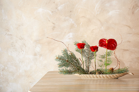 Flower arrangement on color backgroundの写真素材