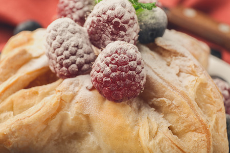 Tasty puff pastry with berries, closeupの写真素材