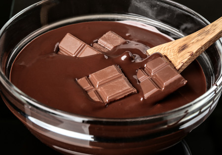 Chocolate melting in bowl, closeupの写真素材
