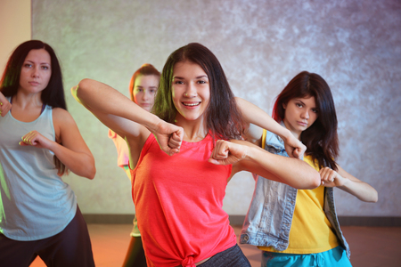 Group of young hip-hop dancers in studioの写真素材