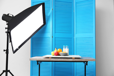 Interior of professional photo studio while shooting foodの写真素材