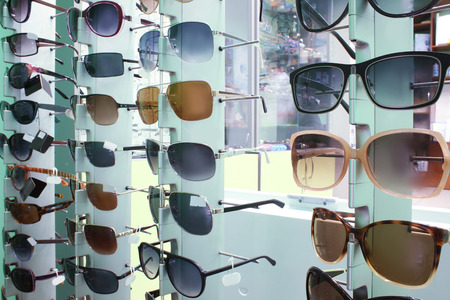 Showcase with different sunglasses