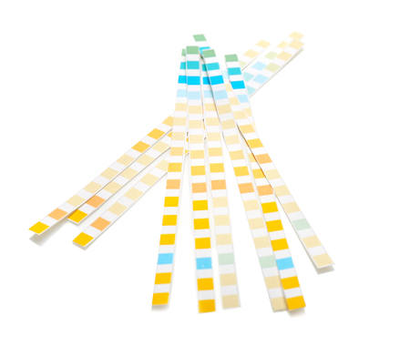 Reagent test strips for urinalysis isolated on whiteの写真素材