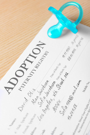 Adoption paternity registry with pacifier, closeupの写真素材