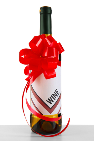 Decorated wine bottle on white backgroundの写真素材