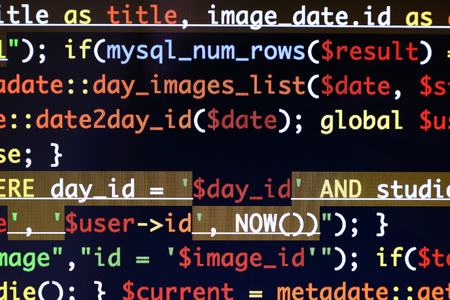 Web site codes on computer monitor, closeupの写真素材