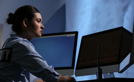 Female security guard on workplaceの写真素材