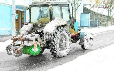 Snow plow outdoors cleaning streetの写真素材
