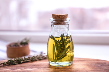 Bottle with oil, closeupの写真素材