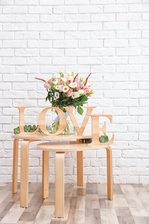 Interior design of room with beautiful flowersの写真素材