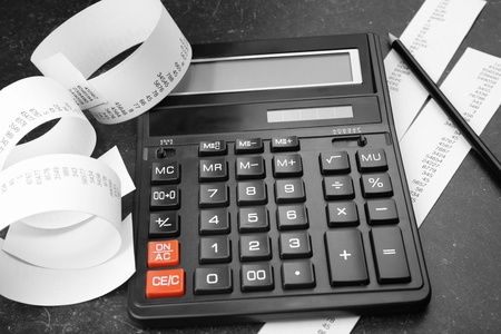 Calculator with adding machine tape, closeupの写真素材