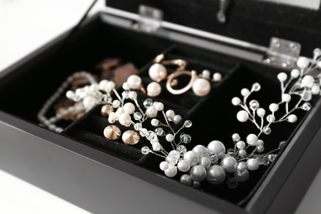 Collection of bijouterie in jewelry box