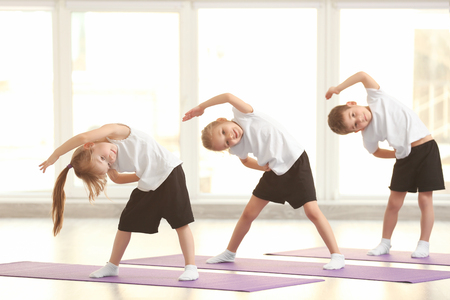 Group of children doing gymnastic exercisesの写真素材