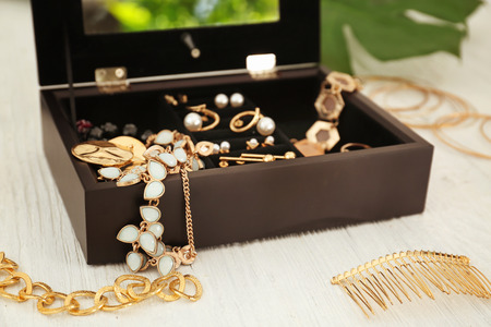 Collection of bijouterie in jewelry boxの写真素材