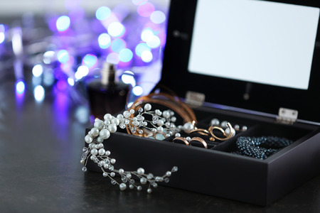Collection of bijouterie in jewelry boxの写真素材