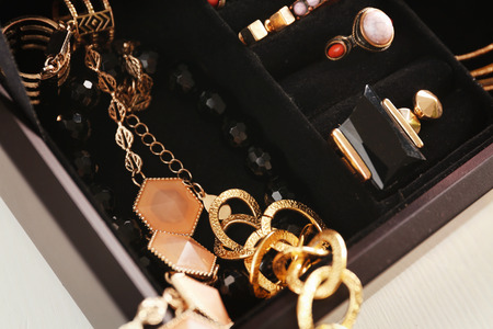 Collection of bijouterie in jewelry boxの写真素材