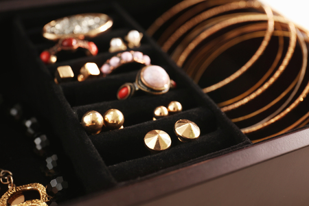 Collection of bijouterie in jewelry boxの写真素材