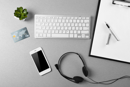 Workplace of technical support agent in officeの写真素材