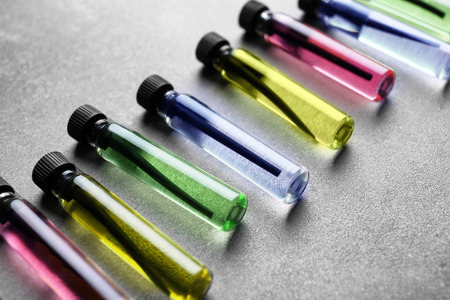 Perfume samples on gray backgroundの写真素材