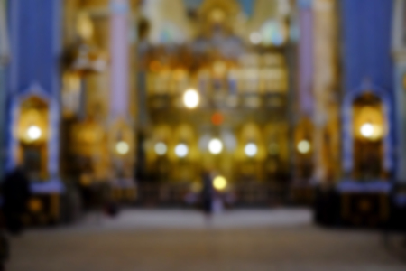Blurred view of beautiful church interiorの写真素材