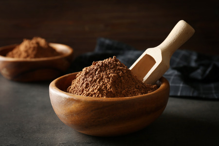 Bowl with cocoa powder, closeupの写真素材