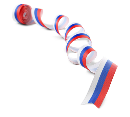 Ribbon in colors of Russian flag on white backgroundの写真素材