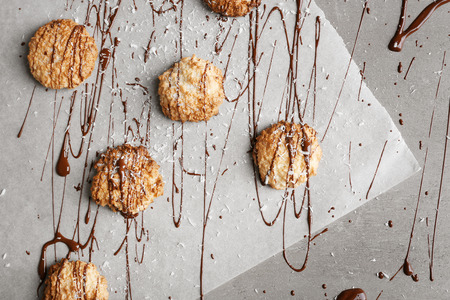 Delicious coconut macaroons on parchment paperの写真素材