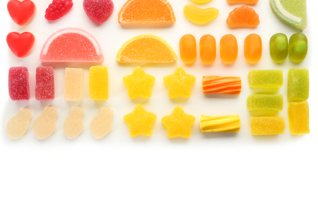 Composition of colorful jelly candies on white backgroundの写真素材