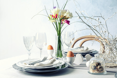 Beautiful Easter table setting in light room