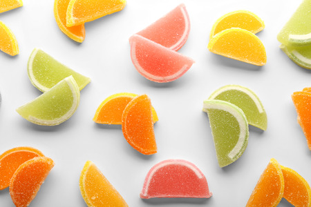 Fruit jelly candies on white backgroundの写真素材
