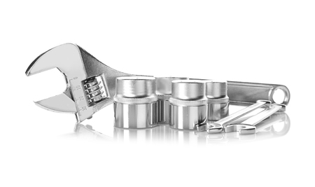 Setting of tools on white background, closeupの写真素材