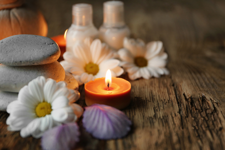 Beautiful spa composition on wooden backgroundの写真素材