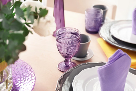 Beautiful festive table setting, closeupの写真素材