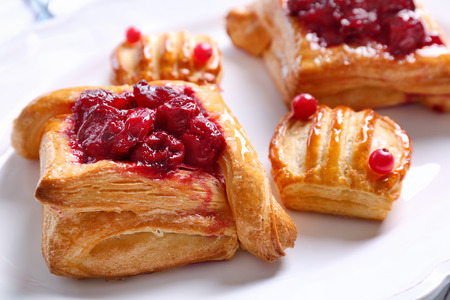 Tasty puff pastry dessert on plateの写真素材