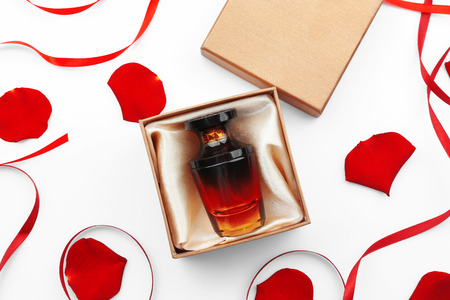 Perfume in present box on white backgroundの写真素材