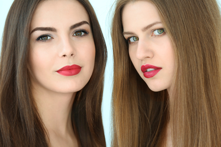 Portrait of lovely lesbian coupleの写真素材