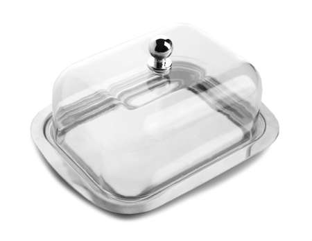 Empty butter dish on white backgroundの写真素材