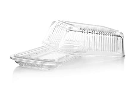 Empty butter dish on white backgroundの写真素材