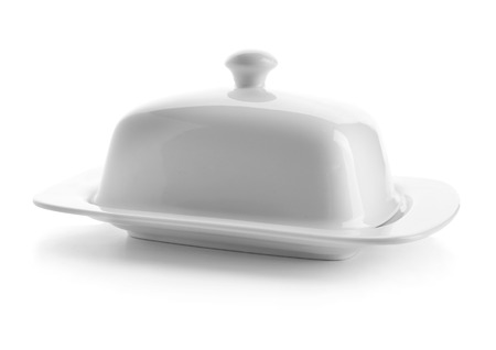 Butter dish on white backgroundの写真素材