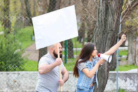 Protesting young people on streetの写真素材