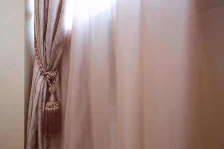 Beautiful curtain with tieback indoorsの写真素材