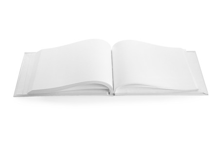 Blank pages of opened book on white backgroundの写真素材