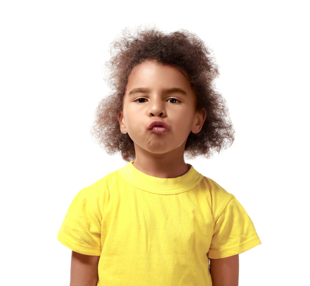 Cute little African girl on white background