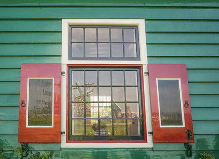 Building with modern wooden windowの写真素材