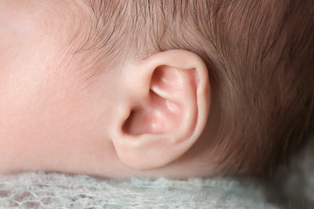 Ear of cute newborn baby boy, closeupの写真素材
