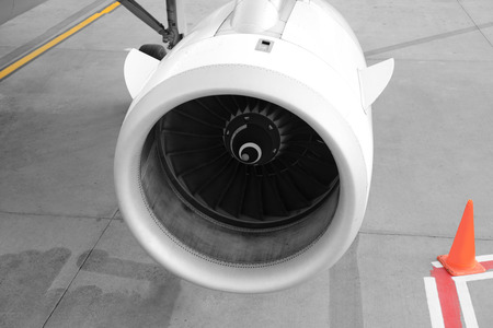 Jet engine of aircraft at aerodrome