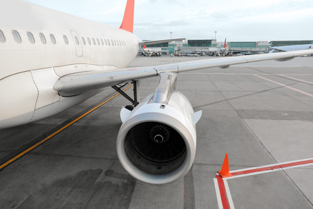 Jet engine of aircraft at aerodrome