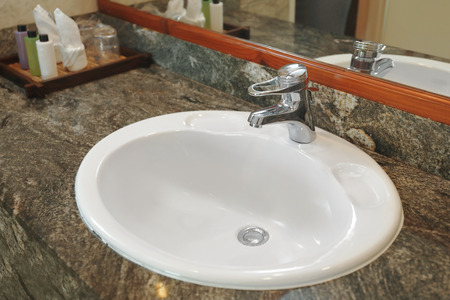 Sink in modern hotel bathroomの写真素材